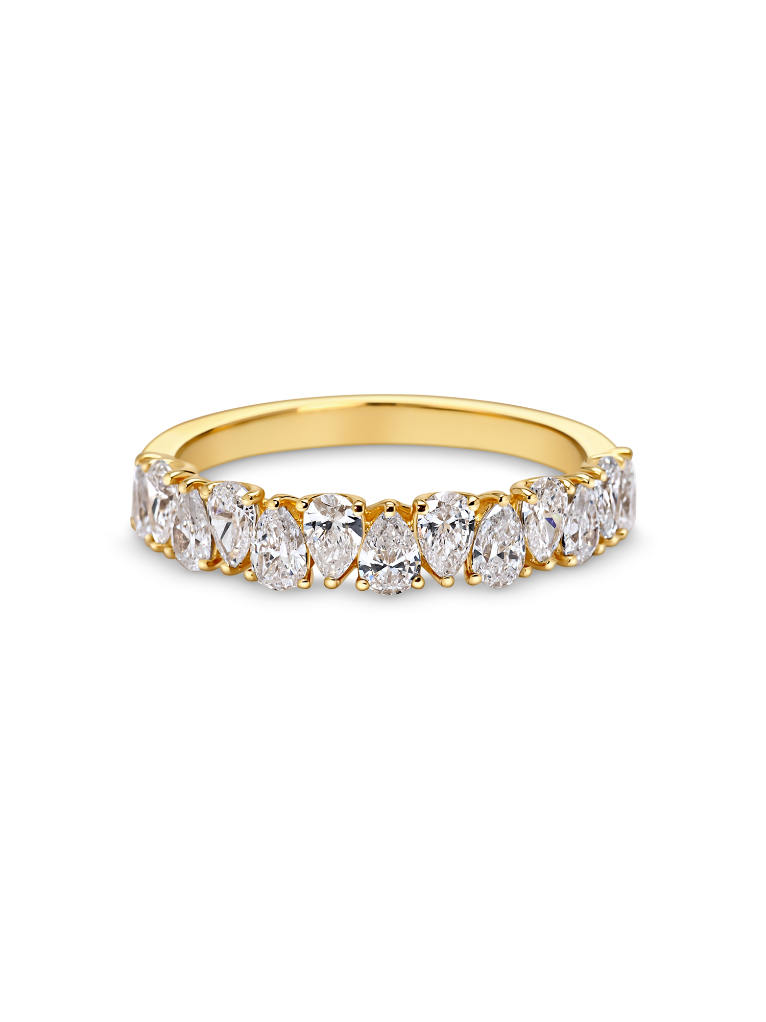 Lab grown pear diamond eternity ring in 18k yellow gold