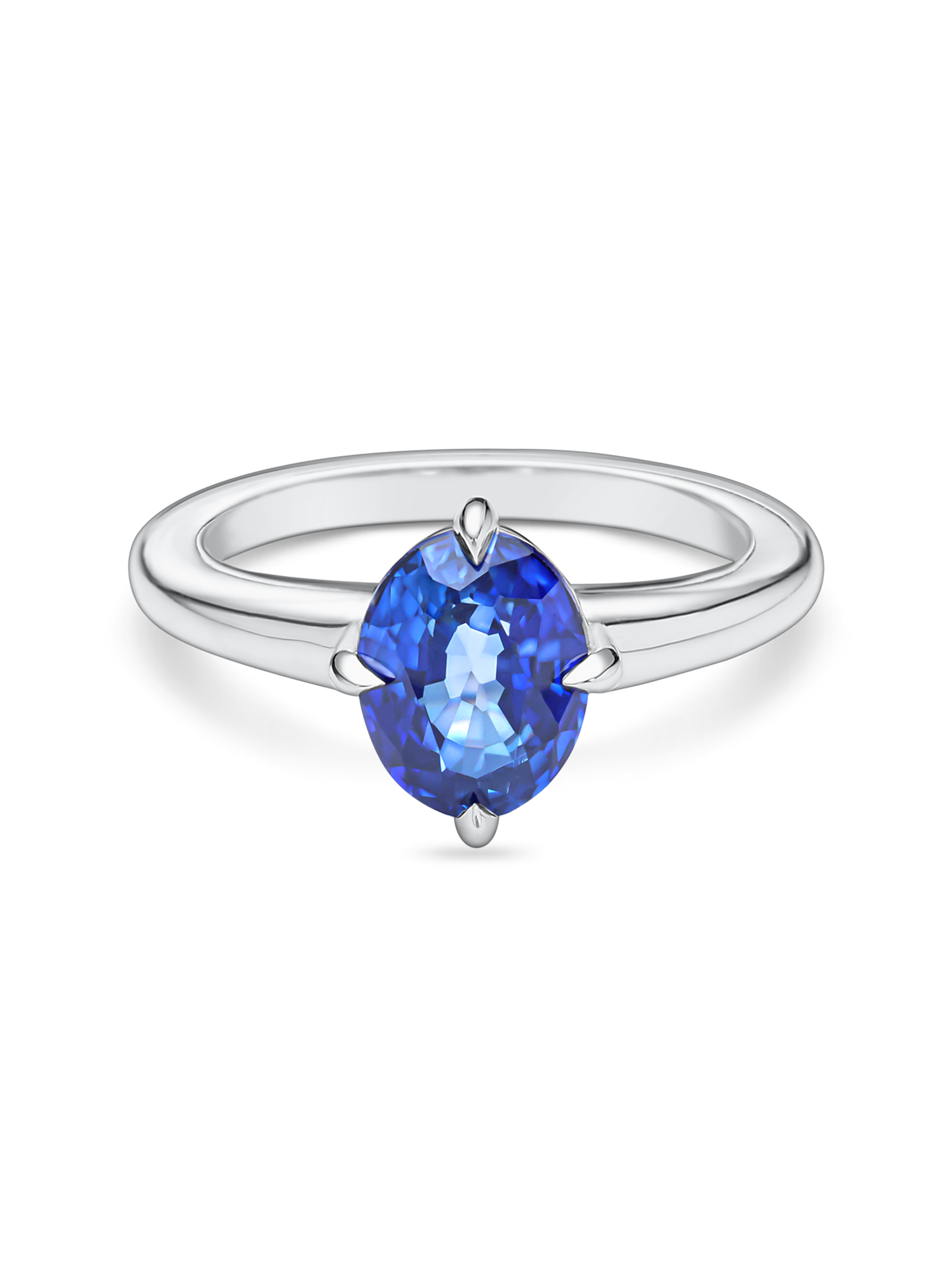 Lab grown gemstone in platinum side view