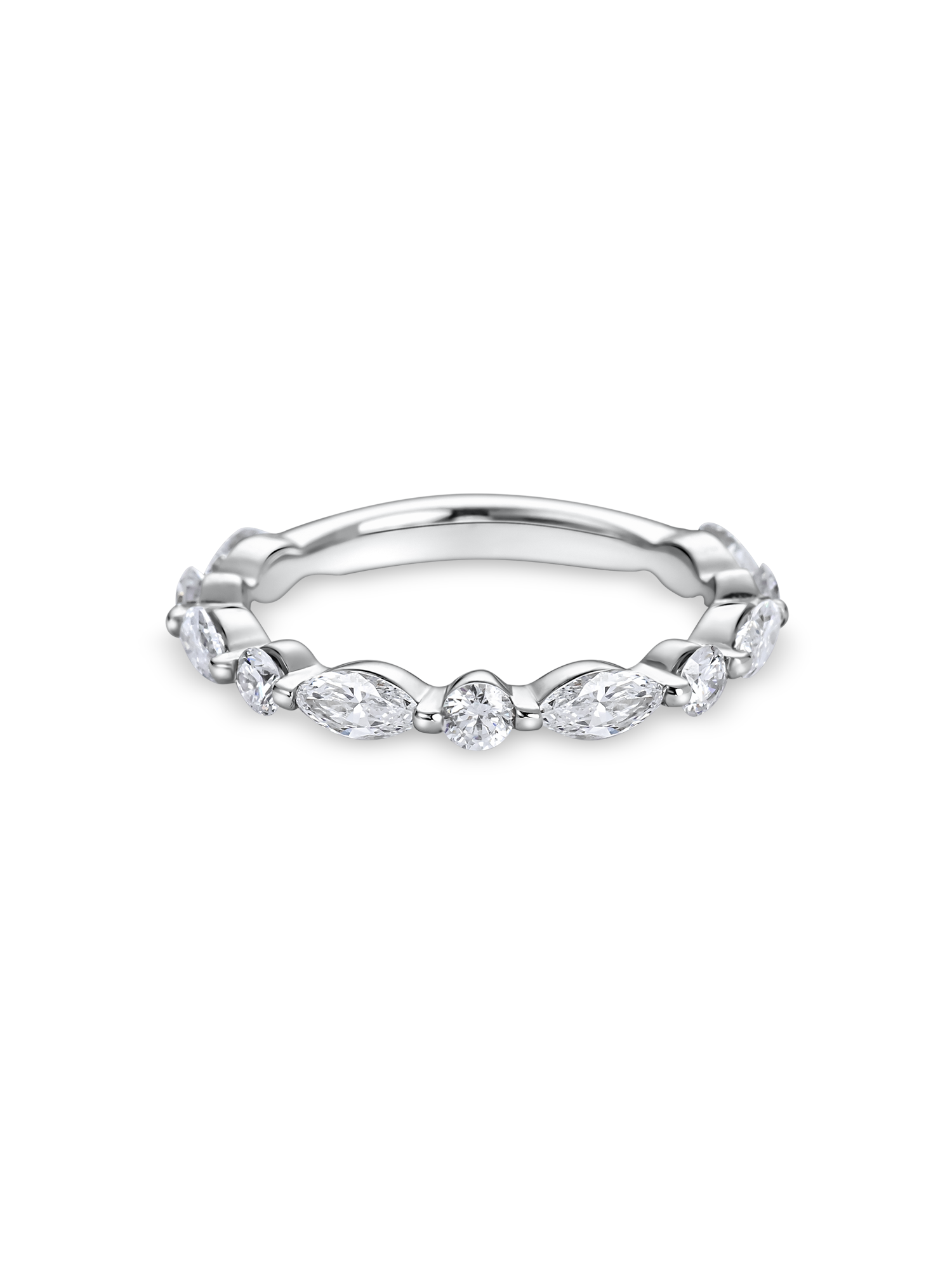 marquise and round lab grown diamond wedding band in platinum