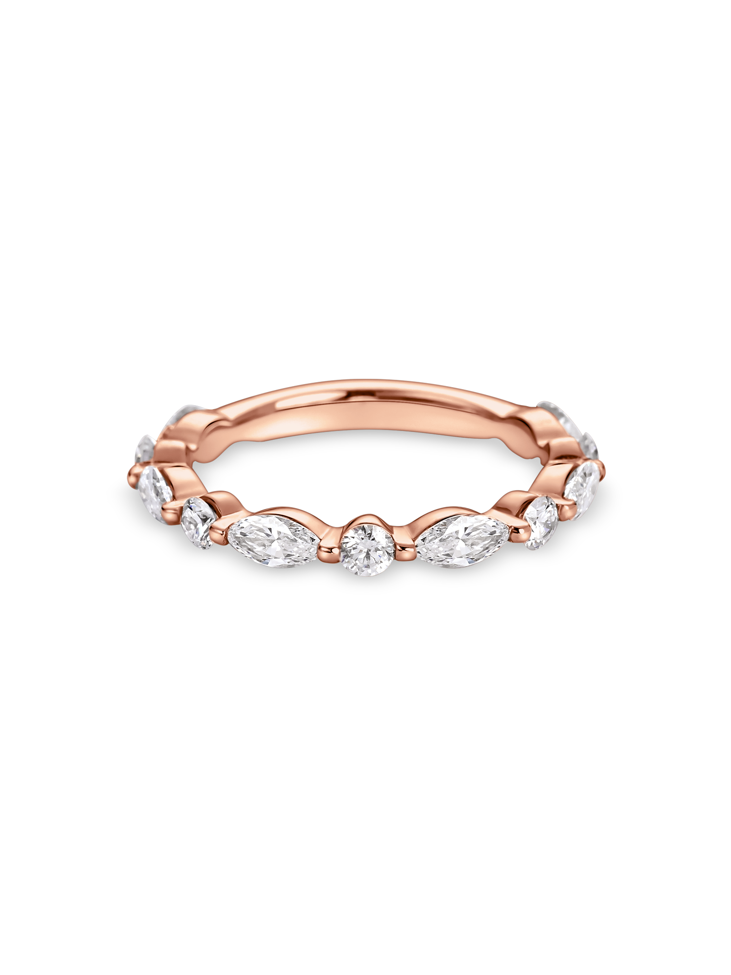 marquise and round lab grown diamond wedding band in rose gold