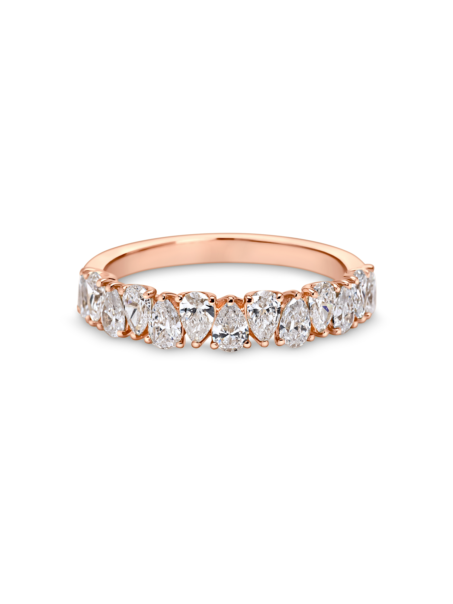 half set pear lab grown diamond eternity band/ wedding ring rose gold