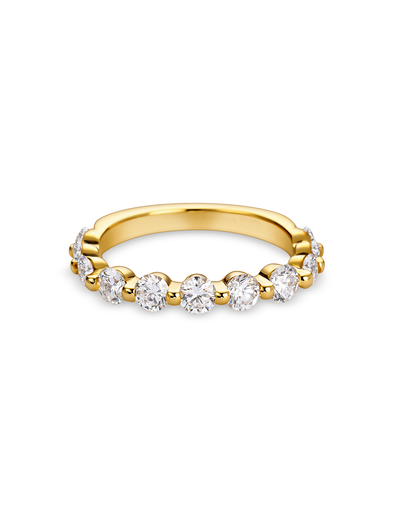 round shared claw wedding band with 2.4mm stones in rose gold