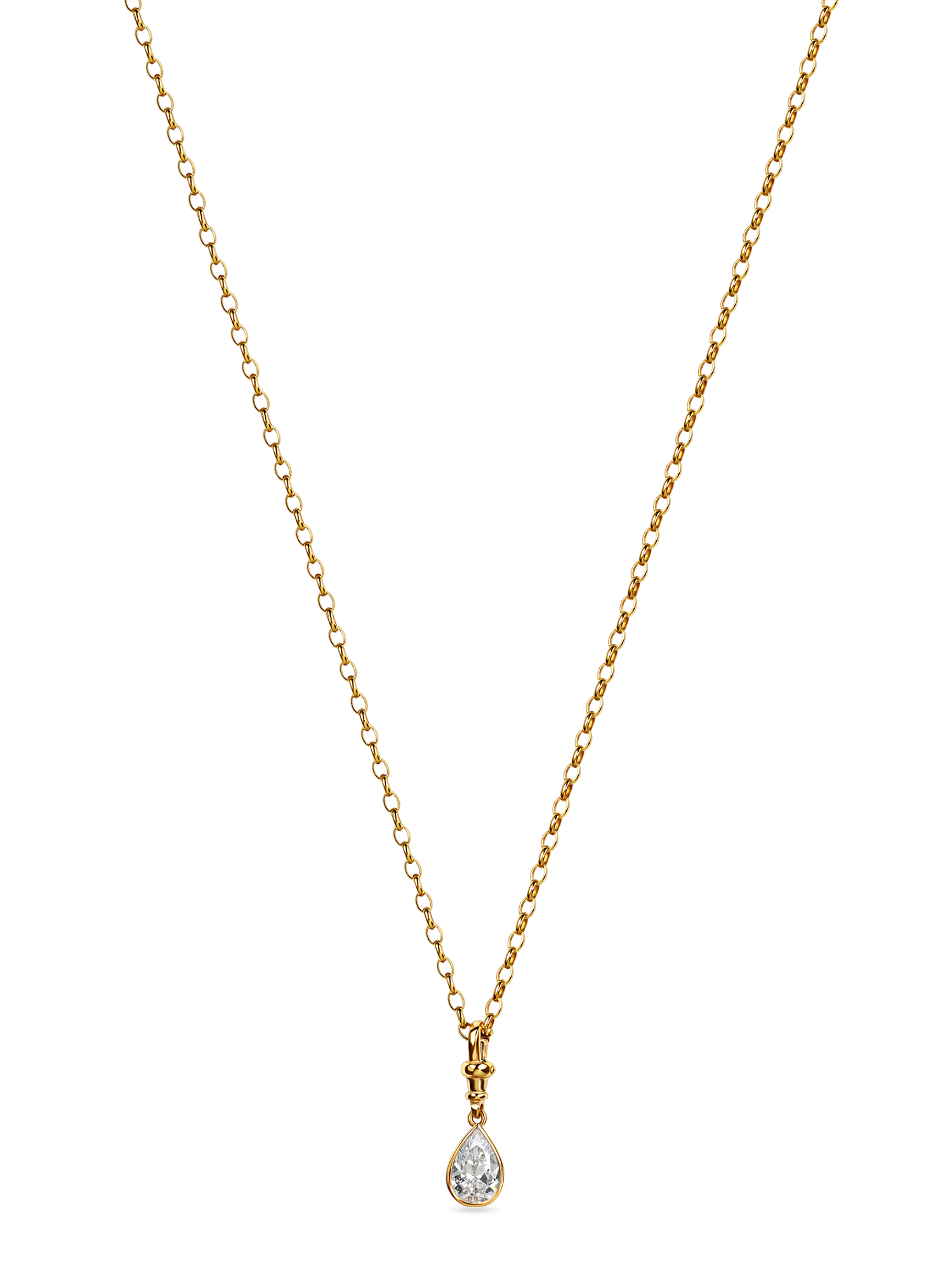 2 carat lab grown diamond pear shaped yellow gold vintage inspired diamond pendant zoomed out