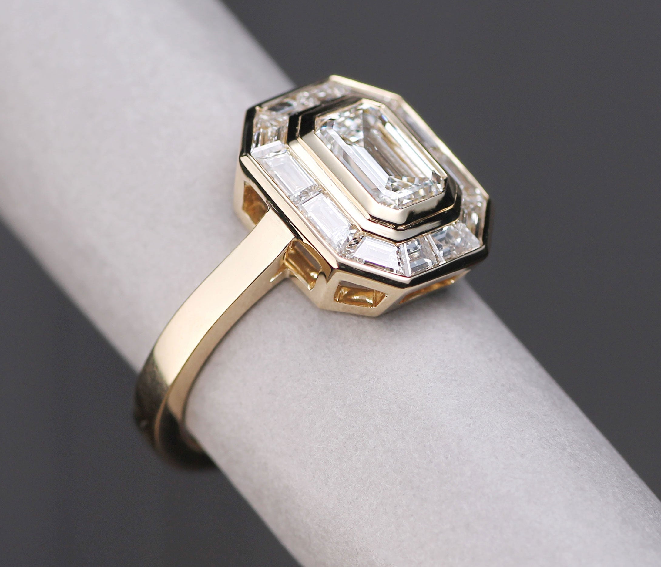 custom art deco engagement ring with a vintage feel. Bespoke ring made in london by independent jewellers