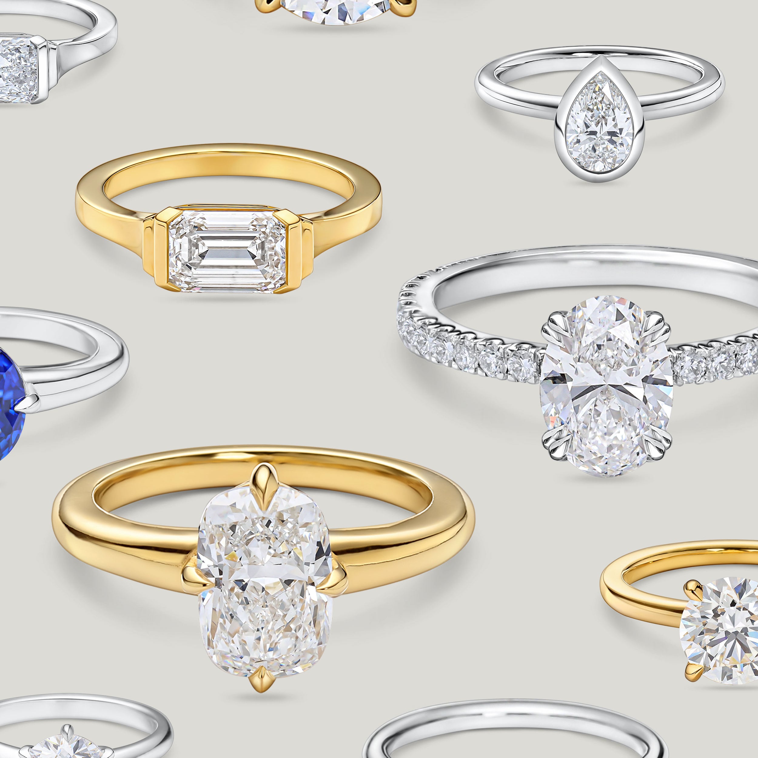 Collage of Lab Grown Diamond Engagement Rings