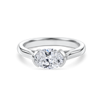 no background of the front view of east west oval, lab grown diamond and platinum hand finished in London, uk