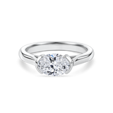 no background of the front view of east west oval, lab grown diamond and platinum hand finished in London, uk