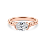 no background of the front view of east west oval, lab grown diamond and rose gold hand finished in London, uk
