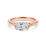 no background of the front view of east west oval, lab grown diamond and rose gold hand finished in London, uk