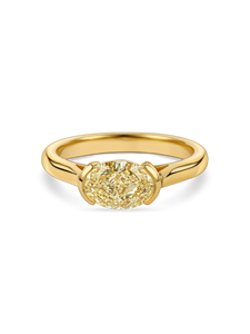 East-West Oval Solitaire Featuring Lab Grown Yellow Diamond