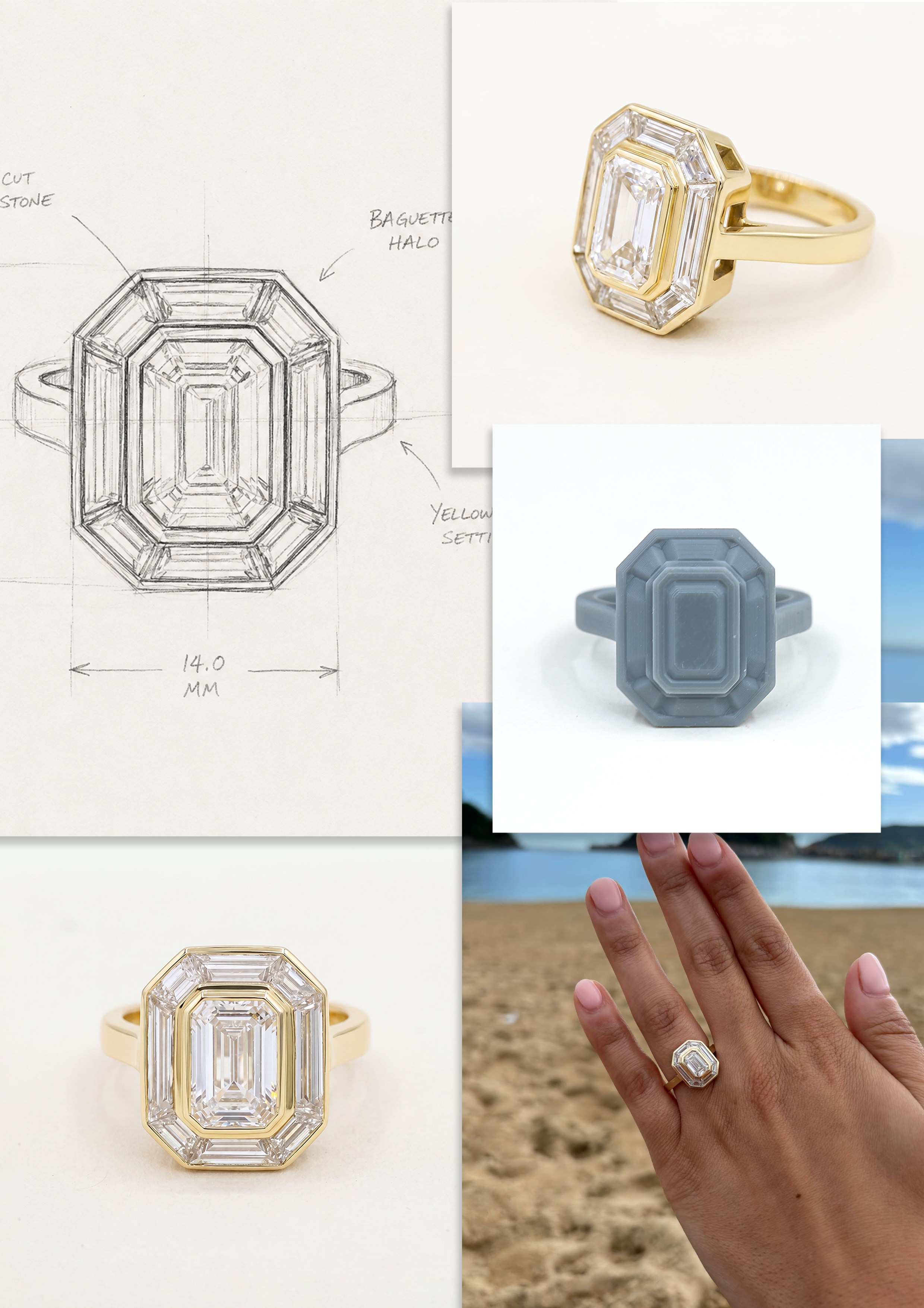 model wearing a cushion cut Lab Grown Diamond Engagement Rings & diamond earrings