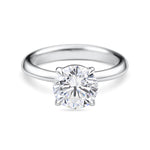 front view 2 carat platinum round solitaire engagement ring featuring lab grown diamond and knife edge band