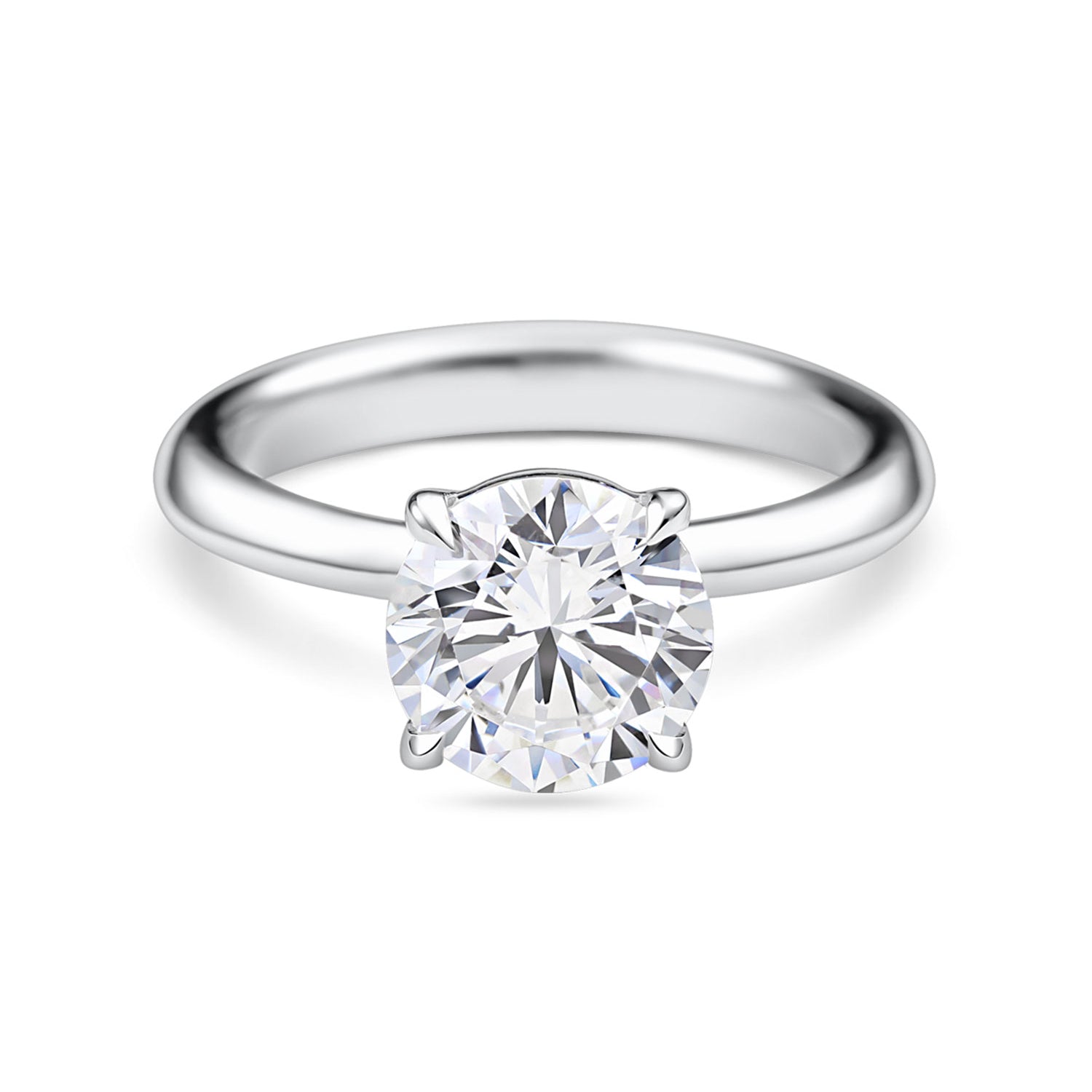 front view 2 carat platinum round solitaire engagement ring featuring lab grown diamond and knife edge band