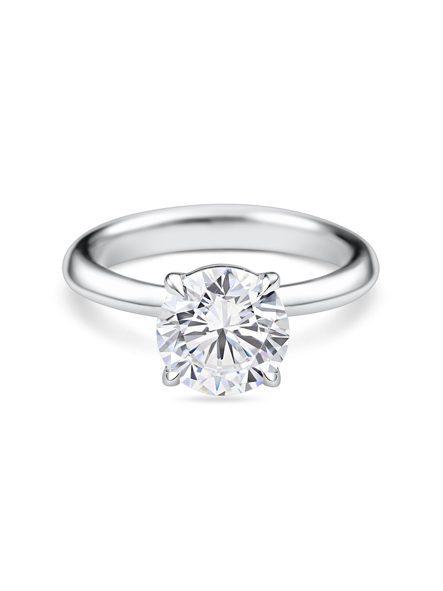 front view 2 carat platinum round solitaire engagement ring featuring lab grown diamond and knife edge band