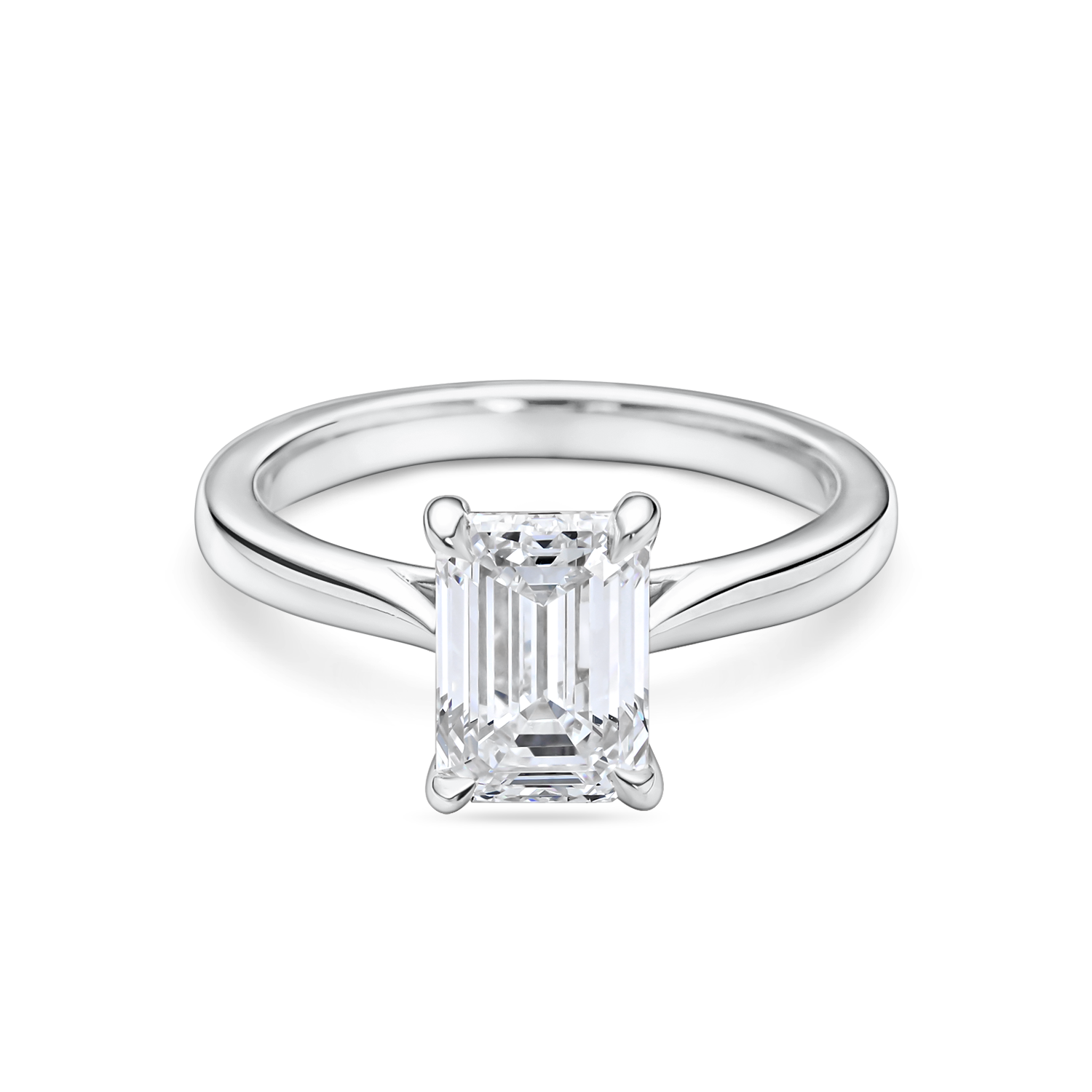Lab grown emerald cut solitaire ring