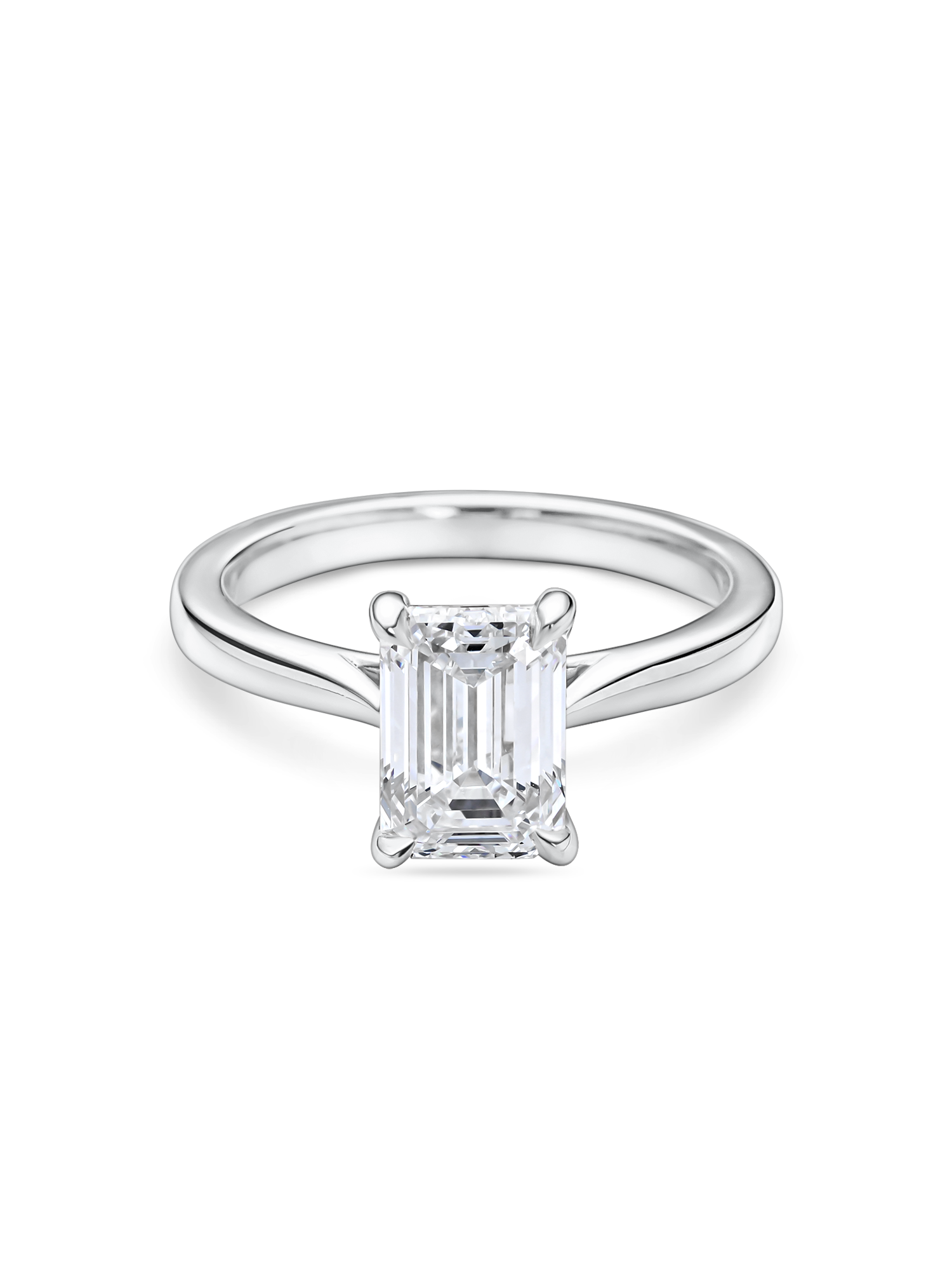Lab grown emerald cut solitaire ring