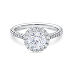 front view of 2ct lab grown round halo engagement ring in platinum