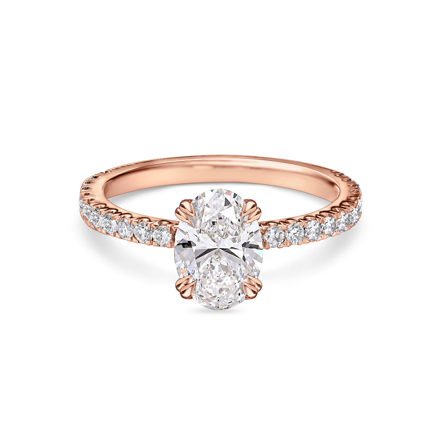 Oval Diamond Solitaire with a Hidden Halo and Diamond Band
