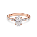 Oval Diamond Solitaire with a Hidden Halo and Diamond Band