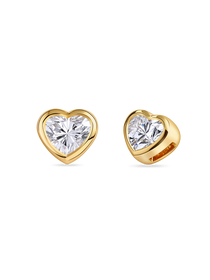 Heart-shaped diamond earrings in yellow gold. Made in London with lab grown dimaonds