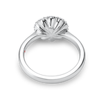 setting view of platinum vintage inspired daisy engagement ring. Made with lab grown diamonds by independent jewellers in london uk