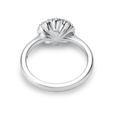 setting view of platinum vintage inspired daisy engagement ring. Made with lab grown diamonds by independent jewellers in london uk