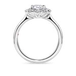 side view of platinum vintage inspired daisy engagement ring. Made with lab grown diamonds by independent jewellers in london uk