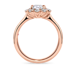 side view of rose gold vintage inspired daisy engagement ring. Made with lab grown diamonds by independent jewellers in london uk