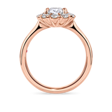 side view of rose gold vintage inspired daisy engagement ring. Made with lab grown diamonds by independent jewellers in london uk