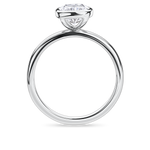 side view of platinum bezel set elongated cushion cut engagement ring. Handmade in london with recycled precious metals and lab grown diamonds. 