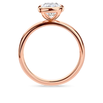 side view of rose gold bezel set elongated cushion cut engagement ring. Handmade in london with recycled precious metals and lab grown diamonds. 