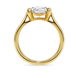 no background of the side view of east west oval, lab grown diamond and yellow gold hand finished in London, uk