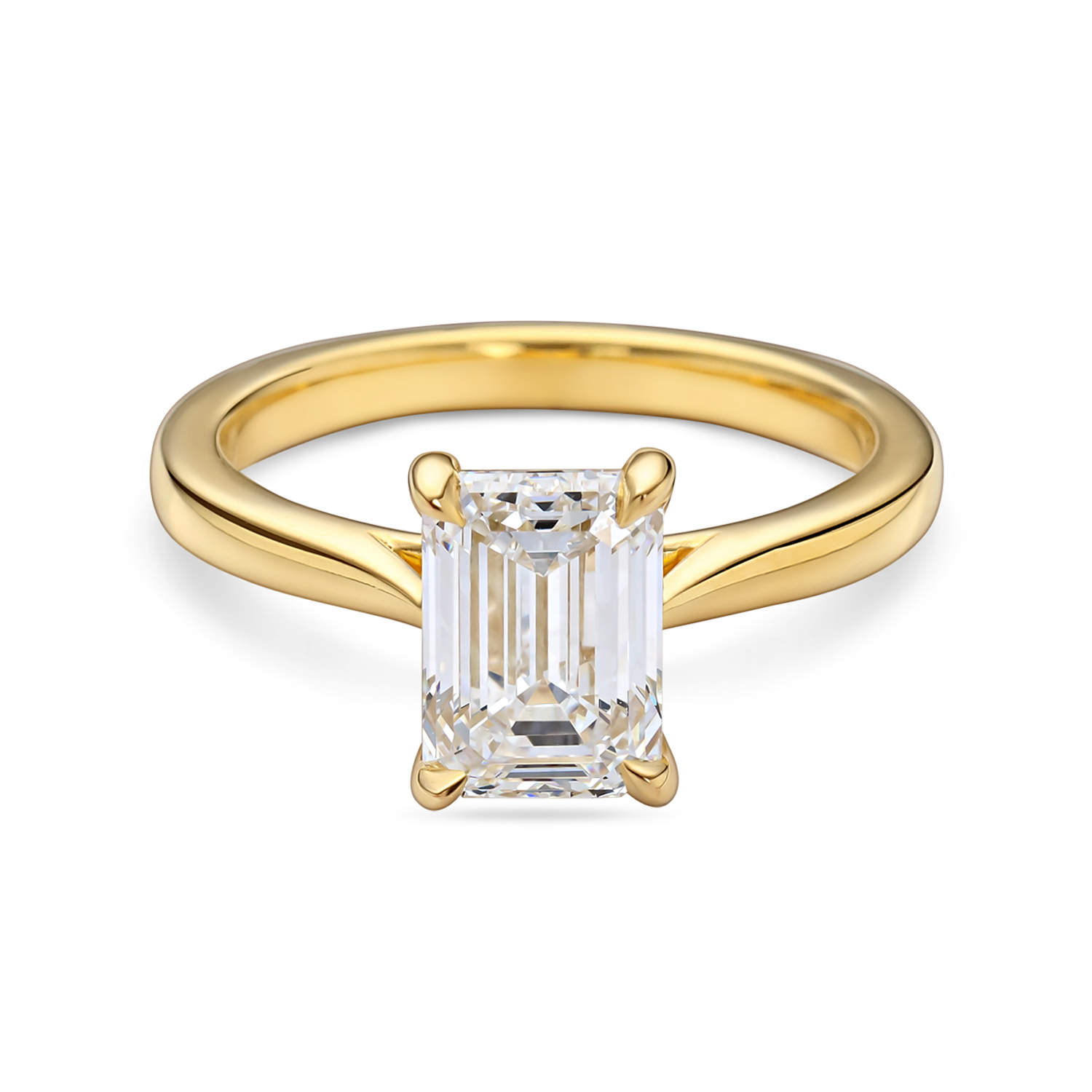 Lab grown emerald cut solitaire ring