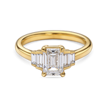 Five Stone Art Deco Emerald Cut Engagement Ring in yellow gold. Lab grown emerald cut diamond. front view