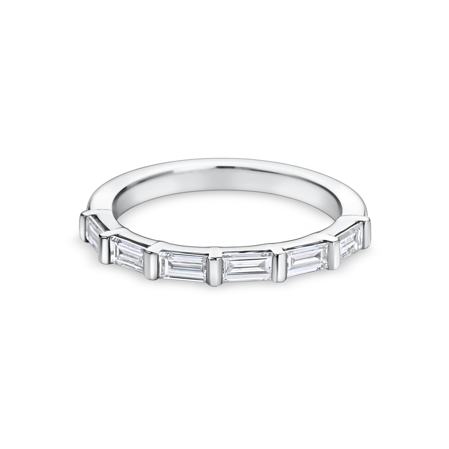 platinum baguette diamond eternity ring/ wedding band made with lab grown diamonds