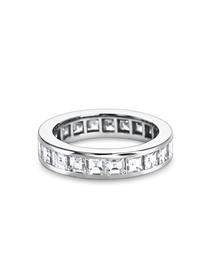 Channel set wedding band with carré cut diamonds in platinum, handcrafted in London