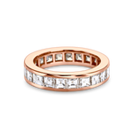 Channel set wedding band with carré cut diamonds in rose gold, handcrafted in London
