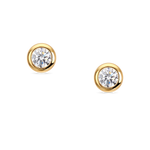 chunky round rubover stud earrings made with lab grown diamonds in recycled yellow gold.