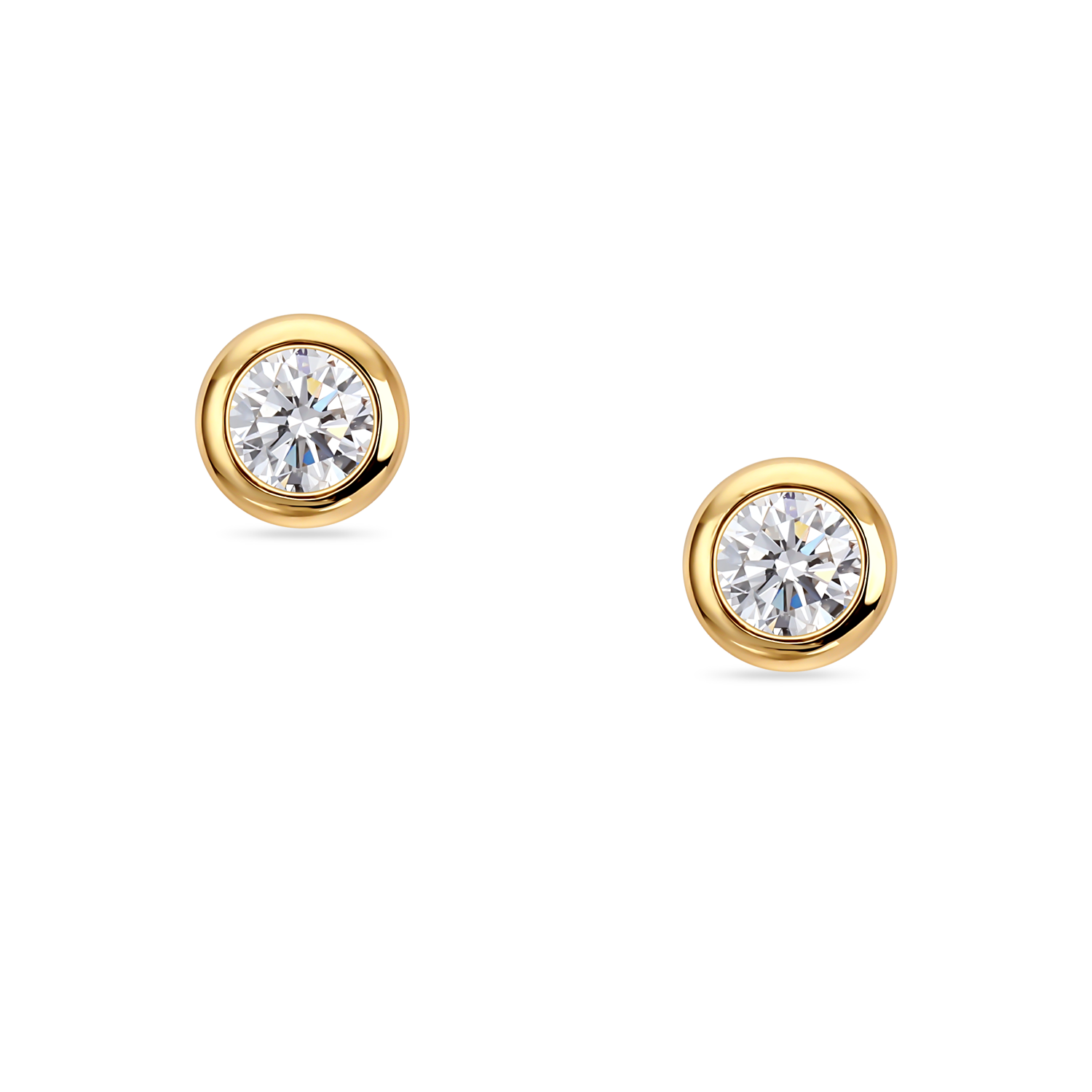 chunky round rubover stud earrings made with lab grown diamonds in recycled yellow gold.