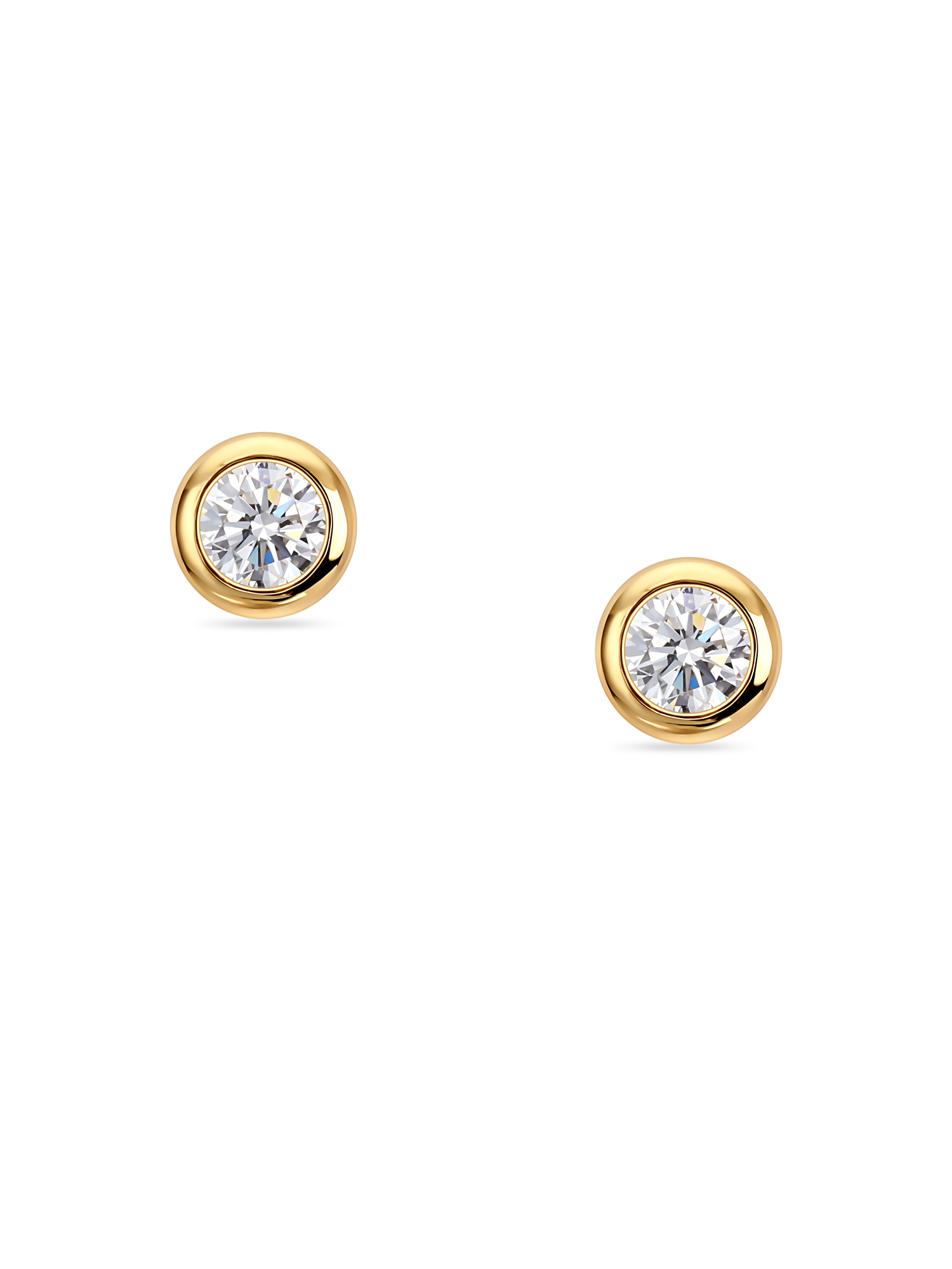 chunky round rubover stud earrings made with lab grown diamonds in recycled yellow gold.