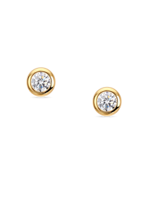 chunky round rubover stud earrings made with lab grown diamonds in recycled yellow gold.