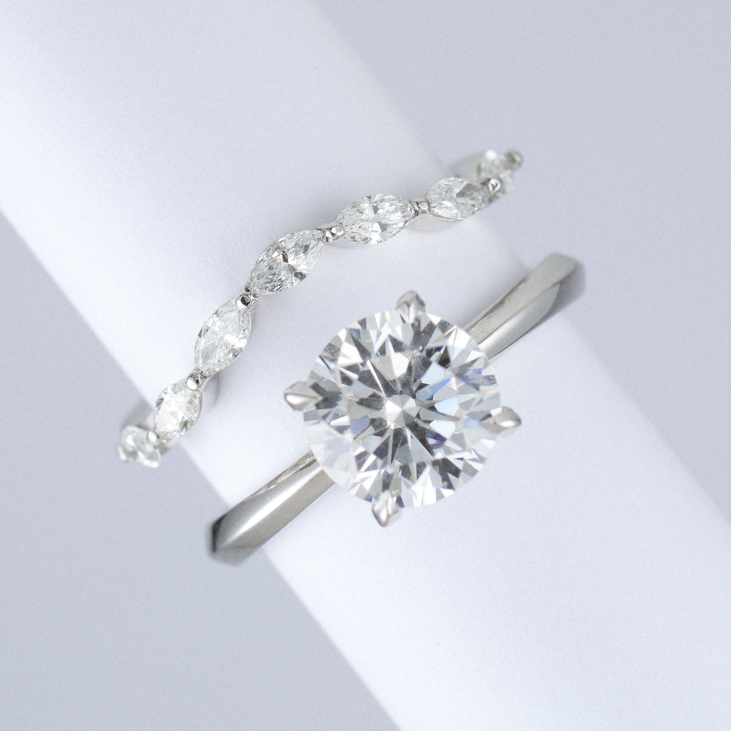 shaped marquise lab grown diamond wedding band in platinum with engagement ring