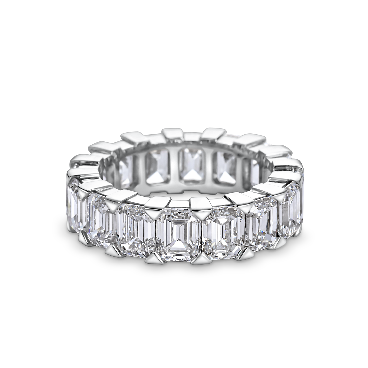 platinum emerald cut lab grown diamond eternity ring