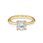 front view 2 carat yellow gold round solitaire engagement ring featuring lab grown diamond and knife edge band