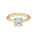 front view 2 carat yellow gold round solitaire engagement ring featuring lab grown diamond and knife edge band