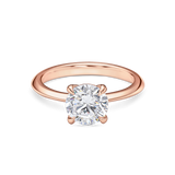 front view 2 carat rose gold round solitaire engagement ring featuring lab grown diamond and knife edge band