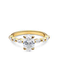 Oval Solitaire Engagement Ring with Diamond Accented Band