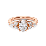 front view of Floral oval engagement ring with lab grown diamond and pear side stones in rose gold