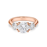 head on look at the round trilogy engagement ring featuring three lab grown round diamonds
