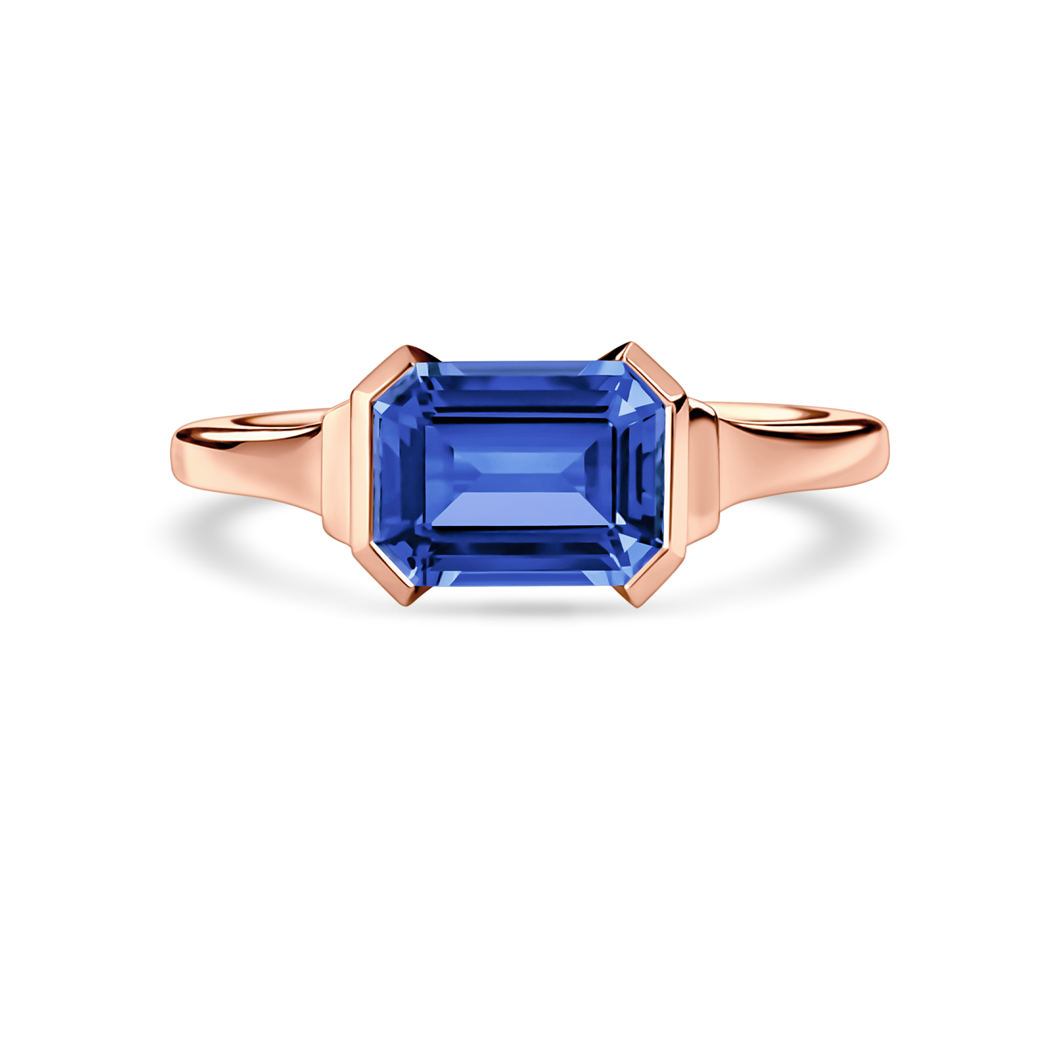 east west sapphire engagement ring in 18k  rose gold front view